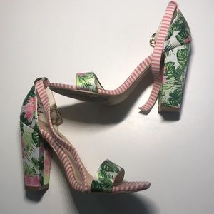 Floral Satin Block Heels